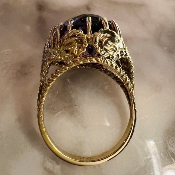 ‼️SOLD‼️ Estate Giant Amethyst Ring Solid 14k Gold caged prongs Filigree Ring - Picture 16 of 16